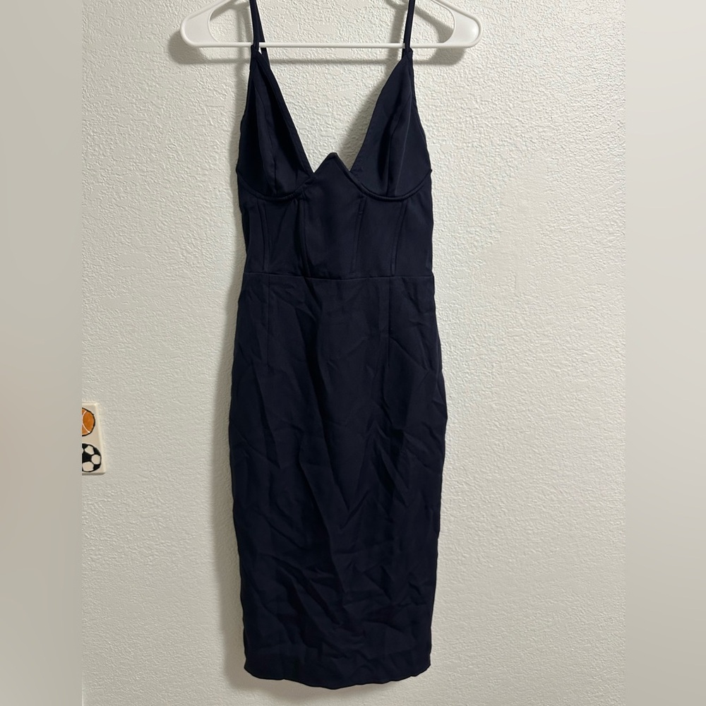 V-Bar Midi Dress- Navy Blue